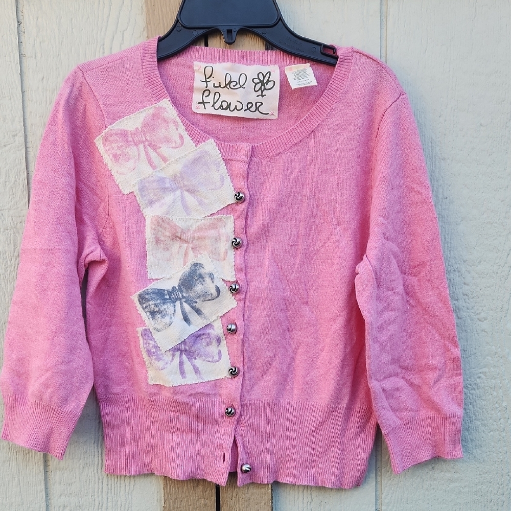 Field Flower Bow Cottagecore Cashmere Anthropologie Boho Soft Cardigan Medium